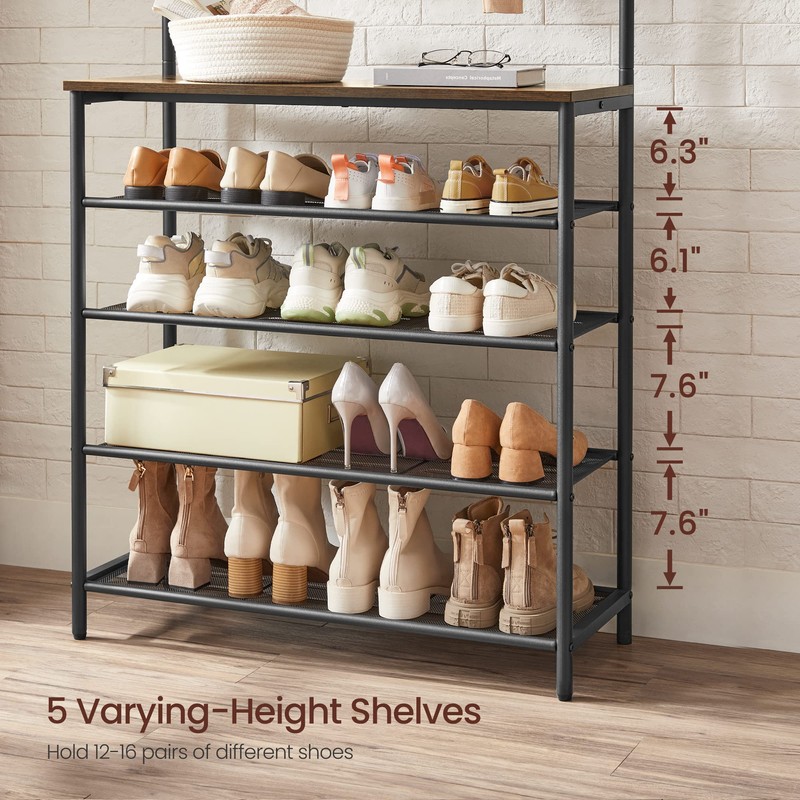 VASAGLE Hall Tree with Shoe Bench, Coat Rack Shoe Bench,