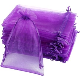 Naler Purple Organza Bags, Organza Wedding Favor Jewellery Pouches Candy Gift Drawstring Bag Wrap, 120pcs, 4” x 6”