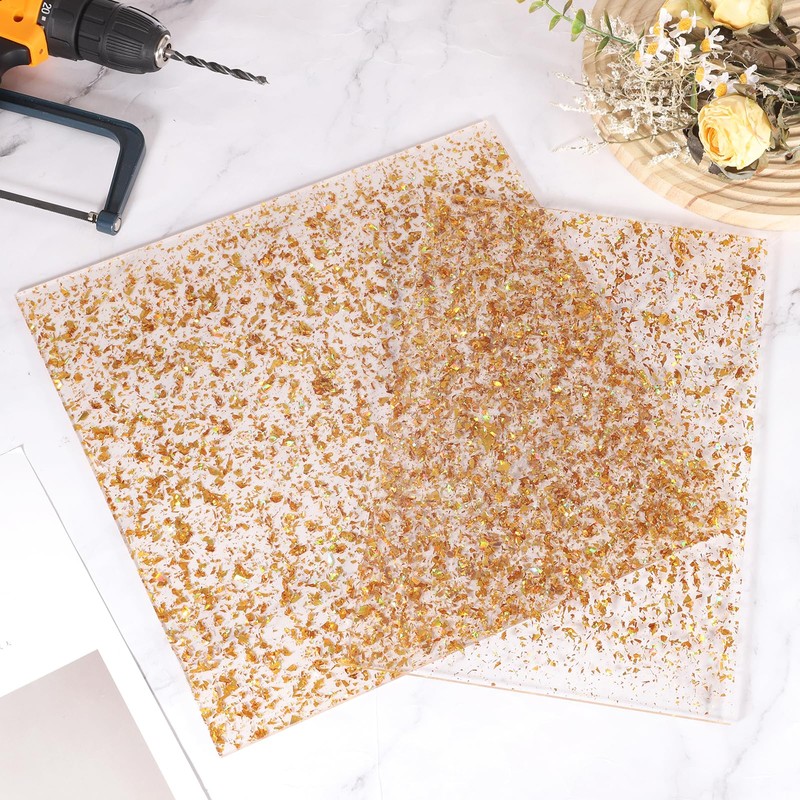 sourcing map 2Pcs Gold Glitter Acrylic Sheets 1/8" Thickness 8"x8"