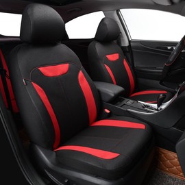 CAR PASS 3D Leather Grain Premium Cloth Breathable Car Seat Covers Full Set, Universal Fit 95% Automotive,SUV,Truck,Sedan,Van,3zipper Bench Armrest Airbag Compatible,Sports Montclair Stylish Black Red