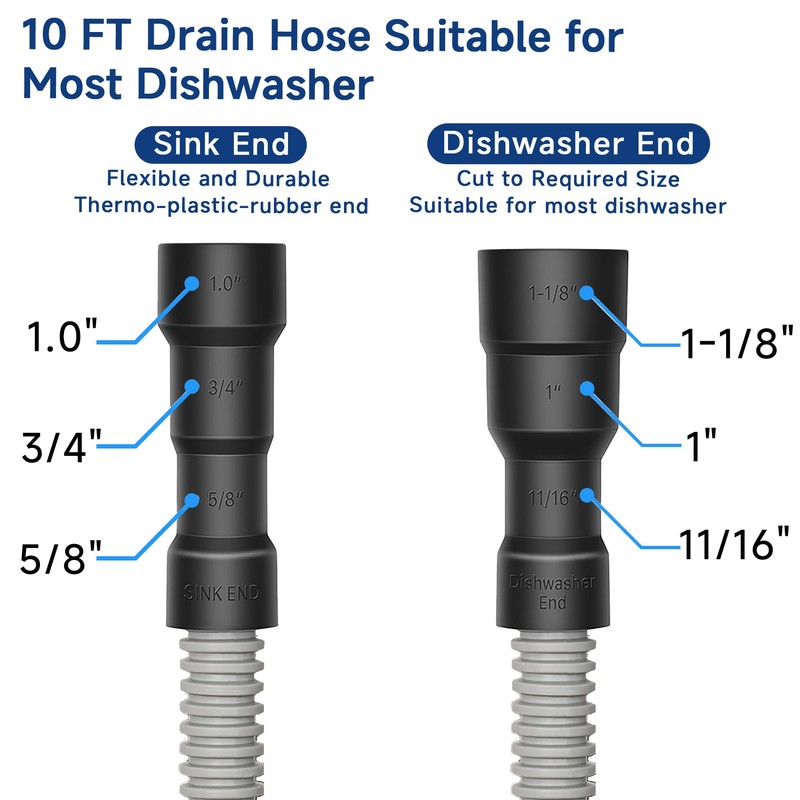 10 Ft Dishwasher Drain Hose Extension Corrugated and Flexible Dishwasher