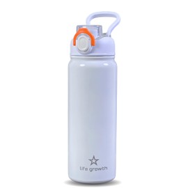 Life growth Water Bottle 23oz with Straw & Portable Carry Handle Lightweight for Sports Gym Hike Travels Office work, Double Walled Insulated Stainless Steel Leakproof, BPA-Free. (White)
