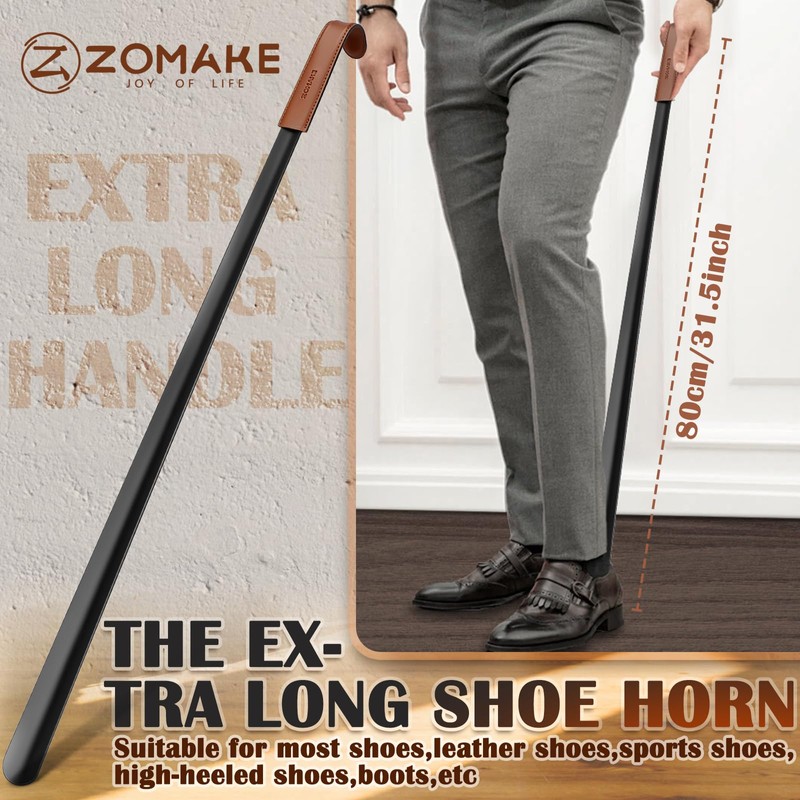 ZOMAKE Extra Long Shoe Horn for Seniors Men,Metal Shoehorn Long