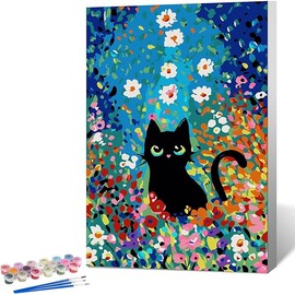 Fountor Paint by Numbers Kit for Adults Beginner & Kids Ages 8-12 with Wooden Frame Easy Acrylic on Canvas 8x12 inch with Paints and Brushes, Paint by Numbers Flowers Cat for Gift Home Wall Decor