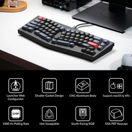 Keychron Q8 Wired Custom Mechanical Keyboard, 65% Alice Layout QMK/VIA Programmable with Hot-swappable Gateron G Pro Blue Switch Double Gasket Compatible with Mac Windows Linux (Black)