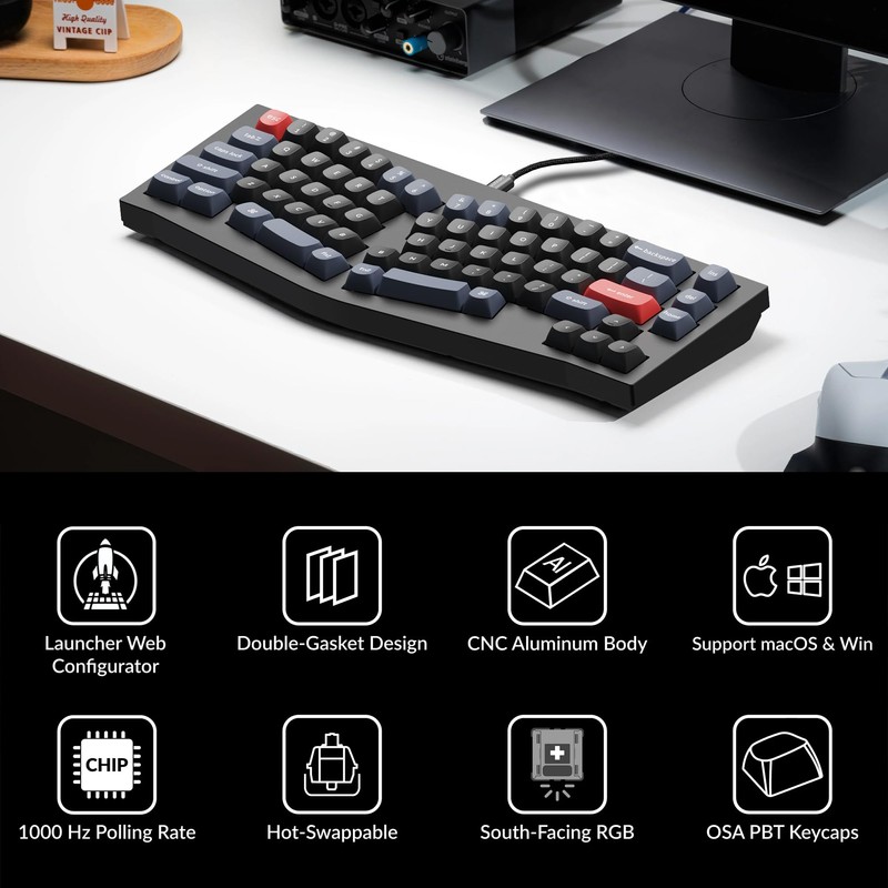 Keychron Q8 Wired Custom Mechanical Keyboard, 65% Alice Layout QMK/VIA