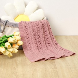 DovFanny Cellular Baby Blanket Cable Knitted Soft Cozy Newbron Baby Blanket for Boy and Girls Nursery 100 x 80cm Pink
