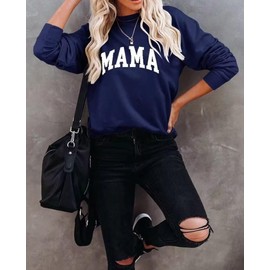 LEEDYA Womens Casual Long Sleeve Graphic Tee Mama Pullover Tops Crewneck Sweatshirts Blouse Shirts Navy Blue XX-Large