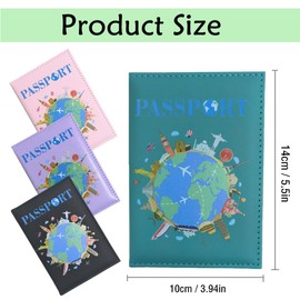MANJIAMEI Cartoon Earth Passport Holder, Universal PU Leather Passport Cover for Women Men, 3D Building Printed Portable Travel Wallet Case Organiser for Passports Credit Cards Boarding Passes (Blue)