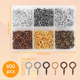 600PCS Small Eye Screws Pins 6 Colors 4 x 8mm Small Eye Pins Hooks for Jewelry Making, Mini Eyelets Screw Eye Pin Peg Threaded Clasps Hooks for Art DIY, Metal Hoop Peg/Bracelet Connectors