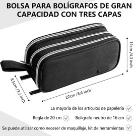 Estuche para Lapices de Gran Capacidad, SHANDABULIU Estuche Lapicera Multifuncional con Tres Cremalleras, Estuche para Lapiceras Organizadoras Portátil, para Una Amplia Gama de Aplicaciones (Negro)