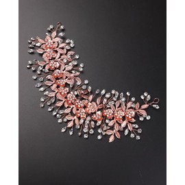 Rumtock Rose Gold Rhinestones Beads Flower Hair Piece for Women Girls Wedding Bridal Hair Jewelry Leaf Flower Hair Accessories (Rose Gold)