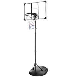 Portable Basketball Hoop System Stand – Height Adjustable 7.5ft to 9.2ft with 32 Inch Shatterproof Backboard, Solid Base & Wheels for Youth Adults Indoor Outdoor Basketball Goal (Black)