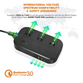 Voltage Converter 2300W International Power Converter Step Down 220v/240v to 110v/120v Travel Adapter Transformer w/ 4 USB 3 AC Outlets 7 Worldwide Plug Adapters EU/US/AU/IT/UK/India/South Africa