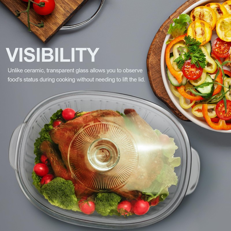 Luvan 2.8L/3Qt Glass Casserole Dish with Lid, Ribbed Oval Glass