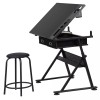SEGAWE Adjustable Drafting Desk Workstation Set in Black MDF with