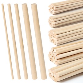 HAPY SHOP 100 Pieces Wooden Dowel Rods Assorted Sizes Wooden Dowels 1/8, 3/16, 1/4, 5/16, 3/8 x 6 Inch Wood Craft Dowel Rods for Crafts and DIY