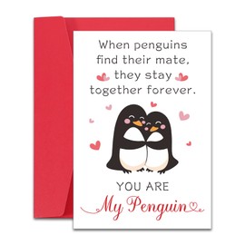 Christmas Penguin Cards for Boyfriend, Romantic Anniversary Card for Couple Husband Wife, Boyfriend Husband Cards from Girlfriend Wife, Xmas Valentine's Day Card Him Her, Blank Inside Envelope