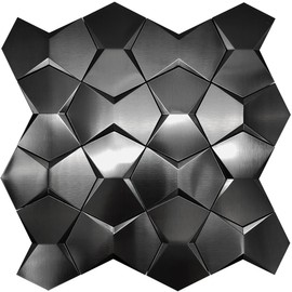Blujellyfish Black 3D Wall Tile Long Hexagon Tiles for Backsplash Kitchen & Bathroom Accent Tile 3D Wall Panels (Pack of 5)