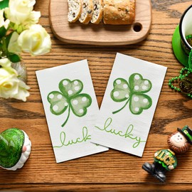 Horaldaily 50 Patrick Disposable Paper Decorative Guest Napkins, Patrick Lucky Shamrock Hand Towel for Party Lunch Dinner Kitchen Bathroom