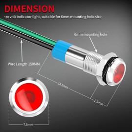 RUNCCI-YUN Pack of 10 110 V-220 V 6 mm 1/4 Inch LED Metal Indicator Light Waterproof Signal Lamp LED Panel Installation Indicator Light (Green × 2 Yellow × 2 Red × 2 Blue × 2 White × 2)