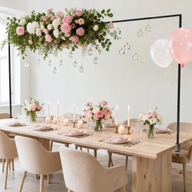 Fomcet Over The Table Rod Stand with Clamps 13"-42'' Tall 29"-98" Length Metal Black Adjustable Table Arch Hanging for Wedding Birthday Party Christmas Anniversary Decoration