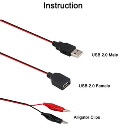 Greluma USB to Dual Copper Alligator Clip Test Lead Set 2 Piece USB Male to Alligator Clips for Testing Electrical Circuits