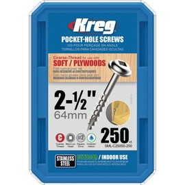 Kreg SML-C250S5-250 Stainless Steel Pocket Hole Screws - 2 1/2-Inch, #10 Coarse, Washer Head, 250 count