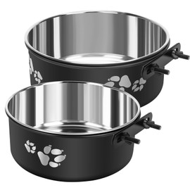 OFFKITSLY Kennel Water Bowl, Stainless Steel Dog Crate Water Bowl No Spill, 2 Pack Hanging Dog Bowls for Kennel Cage Crate, Metal Pet Dog Food Water Bowl Feeder Dish for Medium Large Size Dogs
