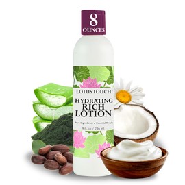 Hydrating Rich Massage Lotion by Lotus Touch - 100% Pure Jojoba & Coconut Oils Plus Herbal Extracts - Unscented - Max Glide, Rich Workability Without Stickiness - Deep Tissue Massage - (8 Ounces)