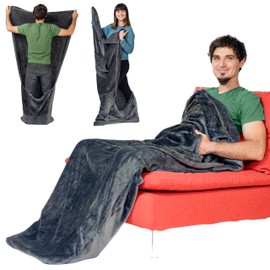 EzrAllora Fleece Lightweight Foot Pocket Blanket -Patent Pending- Dorm Gamer Useful Gift for Men - TV Throw - Father's Day Premium Gifts for Dad Who Wants Nothing (Fleece, Velvet Anthracite)