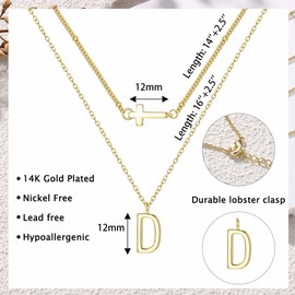 Dochais Layered Gold Necklaces for Women Trendy Dainty Cross Choker Necklace 14k Gold Plated Stack Initial Statement Pendant Chain Necklace Letter D