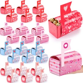 Harloon 24 Pcs Valentine's Day Mailbox Valentine's Day Party Favor Popcorn Treat Boxes Mini Mailbox Shaped Container Valentine Card Candy Favor Basket Classroom Supplies Valentine Gifts