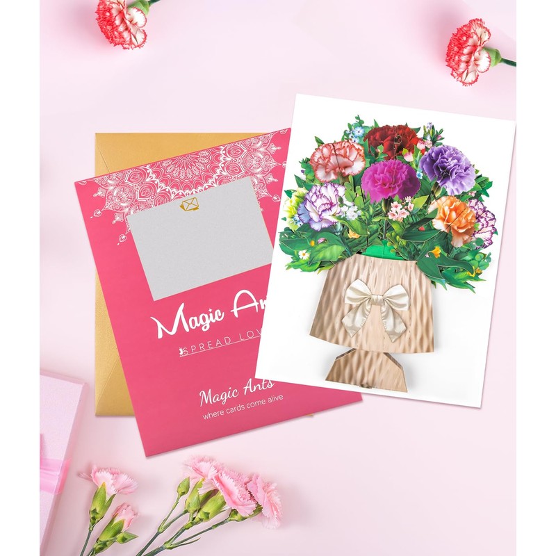 Carnation Pop-Up Flower Card | Vibrant 3D Floral Bouquet |
