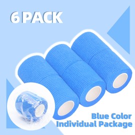6-Pack Self Adhesive Bandage Wrap 2Inch x 5 Yards, Elastic Athletic Tape, Tattoo Grip Tape, Non Woven Medical Tape for First Aid, Sports, Wrist, Ankle, Vet Wrap for Pets (Blue)