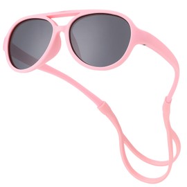COASION Baby Polarized Sunglasses Flexible Rubber Shades with Adjustable Strap for Infant Toddler Boys Girls Ages 0-24 Months (Matter Pink/Grey)