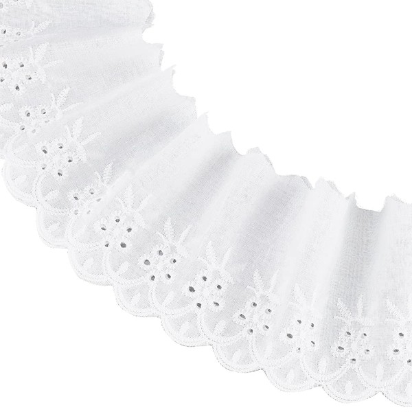 FINGERINSPIRE 15 Yards Cotton Lace Ribbon 95mm Wide White Cotton Eyelet Lace Trim Floral Embroidery Ruffle Lace Trim Bowknot Scalloped Ribbon for Sewing, Dresses, Baby Clothes, Bag, Pets Clothes