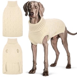 QBLEEV Dog Sweaters for Large Dogs, XLDog Clothes Girl Boy, Turtleneck X-Large Christmas Outfit, Winter Warm Pullover Doggy Beige Sweater Dress for Acticve Breed, Soft Acrylic Cable Knitwear