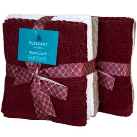 PH Pleasant Home - Juego de 12 paños de lavado diagonales (12 x 12 pulgadas) – 509 g/m² – 100% algodón hilado en anillo, toallas faciales súper suaves y altamente absorbentes (granate, blanco y