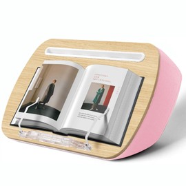 SUETPRYE Lap Book Holder/Stand for Reading Hands Free with Comfortable Beanbag, Lap Desk Pillow for Book, Laptop, Pad, 16.9''x10.8'' (Pink)