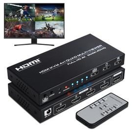 4 Port HDMl KVM Multiviewer 4K@30Hz, 4x1 Quad Multi Viewer Seamless Switcher 4 in 1 Out Support 4K 1080P 720P, 6 Viewing Modes with Keyboard Hotkey Switch and IR Remote