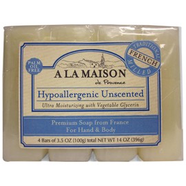A La Maison Hypoallergenic Unscented Bar Soap, 4 Bars 14 oz