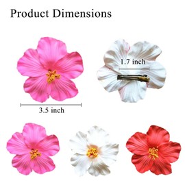 SOFISO 3Pcs Hawaiian Flower Hair Clips for Women 3.5 Inch Artificial Flower Clips Plumeria Hibiscus Hair Clip Beach Vacation Party Boho Hair Accessories for Women Girls(Red White and Pink)