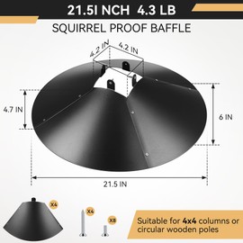 Qualirey 1 Pack 21.5 Inch Metal Squirrel Proof Baffle for 4 x 4 Posts Wrap Around Guard for Bird Feeder Pole to Deter Squirrels (Black)