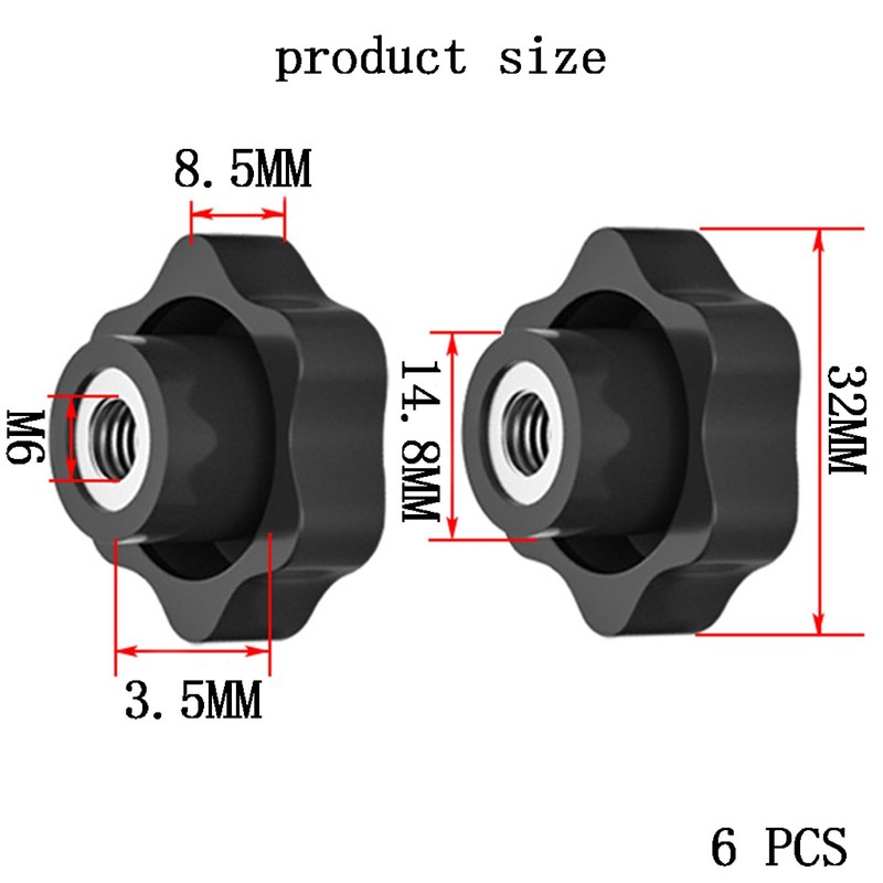 6 PCS M6 Nuts Star Knobs M6 Nut Hand Knob