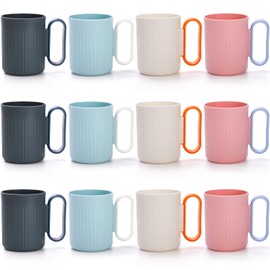 Jucoan 12 Pack Reusable Plastic Coffee Mugs,16 oz Unbreakable Plastic Cups with Handle for Coffee, Tea, Drinks, BPA free Healthy Drinking Mugs for Kids, Adults, 4 Colors
