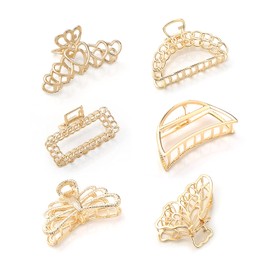 Gwotfy Metal Hair Claw Clips 6 Pcs Gold Hair Clip, Gold Claw Clip, Metal Claw Clips, Hair Claws For Fine Hair, Hair Clips Claw for Women Thick Hair, Non-Slip Strong Jaw Claw Clips (Gold)
