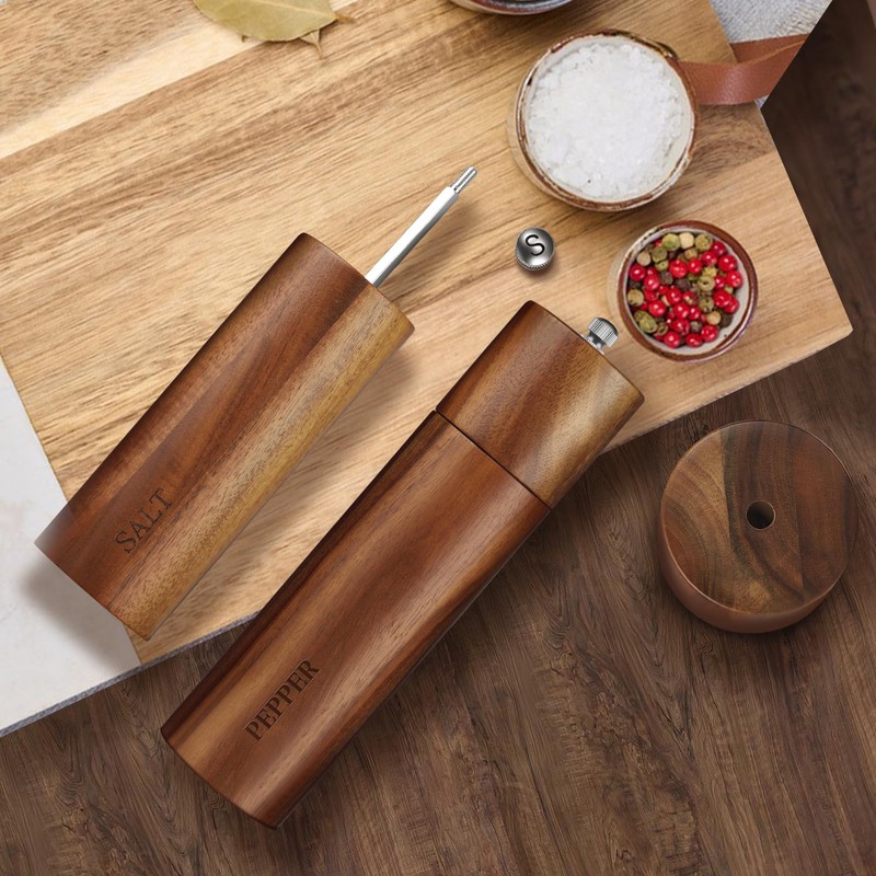 2 Pack Acacia Wood Salt and Pepper Grinder Set with