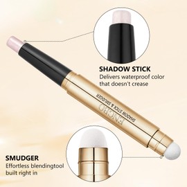 Cream Glitter Eyeshadow Stick - Pearl Shimmer Dual-Ended Eyeshadow Pencil, Long-Lasting Waterproof Eye Shadow Stick with Built-in Smudger for All Eyes Makeup (03#)