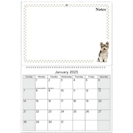 2025 Hanging Wiro Memo Board Wipe Off Pen Planner Wall Calendar, Family Organiser, Spiral Month to View (Puppy)